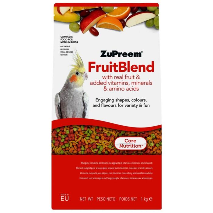 ZuPreem-FruitBlend-Medium-Complete-Cockatiels-Food-1Kg-571412__55740 Zupreem FruitBlend Flavor with Natural Flavors Medium Birds - อาหารนกอัดเม็ด สำหรับนกค็อกคาเทล เลิฟเบิร์ด คอนัวร์ และนกแก้วกลาง 1kg (252562)