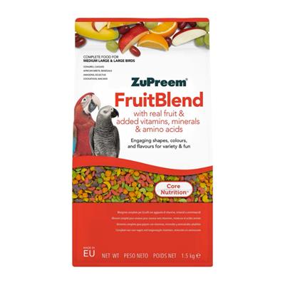 ZuPreem FruitBlend Flavor with Natural Flavors Parrots, Conures, African Greys - อาหารนกอัดเม็ด สำหรับนกแอฟริกันเกร์ ซันคอร์นัวร์ 1.5kg (261047)