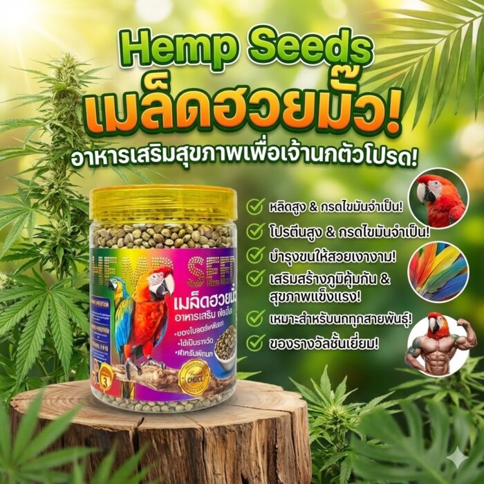 Hemp Seed - อาหารนก เมล็ดฮวยมั๊ว กระปุก 250g