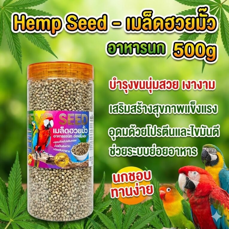 Hemp Seed - อาหารนก เมล็ดฮวยมั๊ว กระปุก 500g