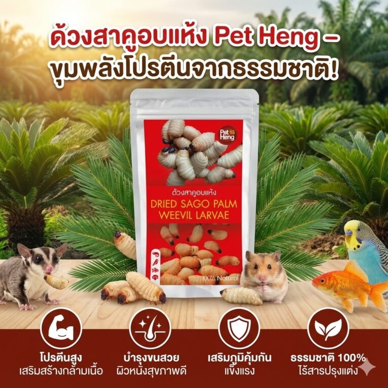 Pet Heng Dried Sago Palm Weevil Larvae - ด้วงสาคูอบแห้ง