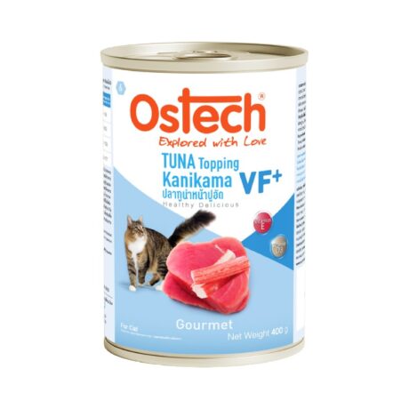 Ostech VF+ Tuna topping Kanikama - อาหารแมวกระป๋อง ออสเทค รสทูน่าหน้าปูอัด 400g