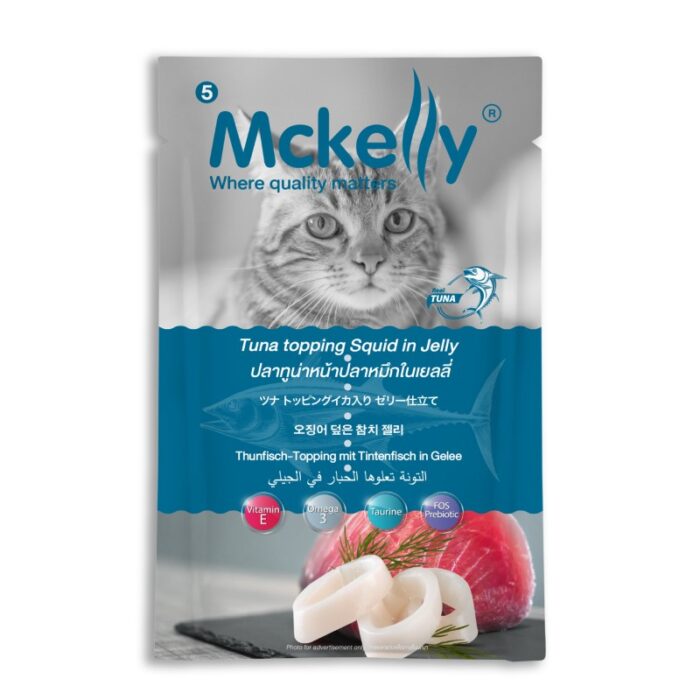 SOOS Mckelly Pouch Tuna Topping Squid in Jelly - อาหารแมวเปียก ปลาทูน่าหน้าปลาหมึกในเยลลี่ 70g (263850)
