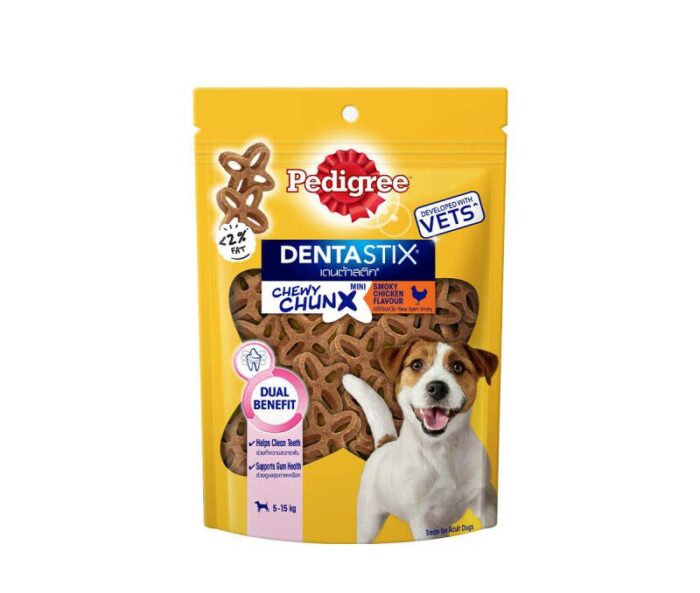 SOOS Pedigree Dentastix Chewy Chunx Mini Dog - ขนมขัดฟันสำหรับสุนัขพันธุ์เล็กรสไก่รมควัน 68g (261473)