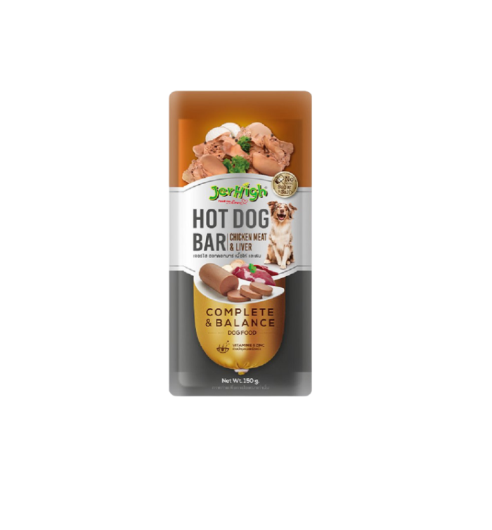 Jerhigh Hotdog Bar Chicken & Liver - ไส้กรอกรสเนื้อไก่และตับสำหรับสุนัข 150g (262853)