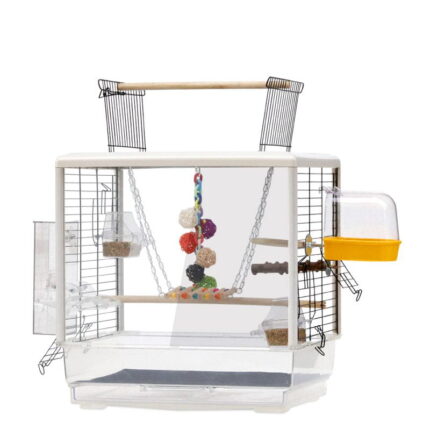 TBD Bird Cage PE17-3 - กรงนกอะคลิลิคแบบแผ่นอะคลิลิคหน้าหลังพร้อมอุปกรณ์ (47x35x48cm) (261012)