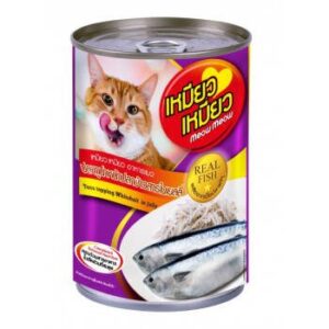 Meow Meow เหมียว เหมียว - อาหารแมวเปียกแบบกระป๋องรสปลาทูน่าหน้าปลาข้าวสารในเยลลี่ 400g (274036)