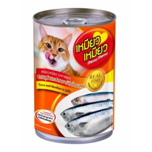 Meow Meow เหมียว เหมียว - อาหารแมวเปียกแบบกระป๋องรสปลาทูน่าและปลาซาร์ดีนในเยลลี่ 400g (274052)