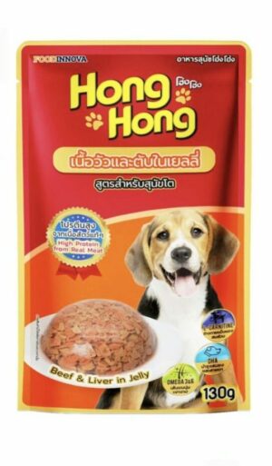 S1902b459d58e455192bfb4ec2690a275F Hong Hong - อาหารสุนัขเปียกรสเนื้อวัวและตับในเยลลี่ 130g (273752)