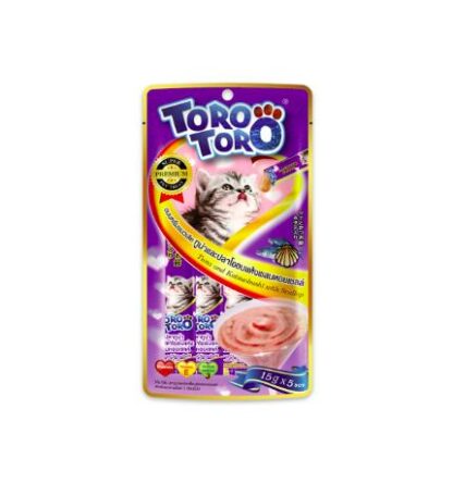 TORO Tuna And Katsuobushi with Scallop - ขนมครีมแมวเลียรสทูน่าและปลาโออบแห้งผสมหอยเชลล์ (15g/5ซอง) (273642)