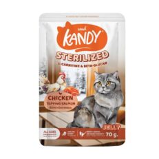 Kandy Sterilized Pouch Cat Food Chicken Topping Salmon - อาหารแมวเปียก สูตรควบคุมน้ำหนัก รสเนื้อไก่หน้าปลาแซลมอน 70g (273551)