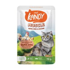 Kandy Muscle Pouch Cat Food Tuna and Chicken Topping Quail Egg - อาหารแมวเปียก สูตรเสริมโปรตีน รสปลาทูน่าและเนื้อไก่หน้าไข่นกกระทา 70g (36200)