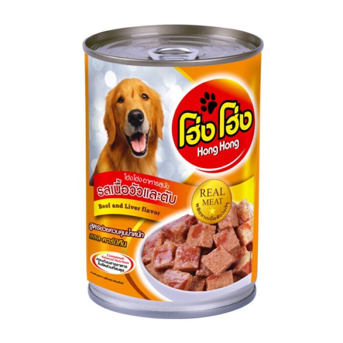Hong Hong โฮ่ง โฮ่ง - อาหารเปียกสุนัขแบบกระป๋องรสเนื้อวัวและตับ 400g (274002)