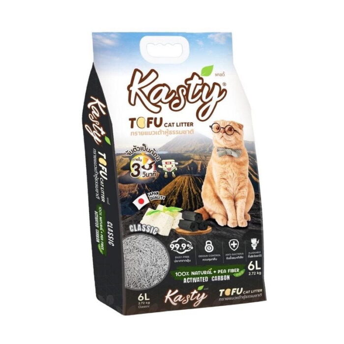 Kasty Classic Tofu Cat Litter - ทรายแมวเต้าหู้ธรรมชาติสูตรชาร์โคล 40L (371085)