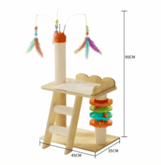 Cat Condo Wooden Style (W45xD35xH90cm) - คอนโดสำหรับแมวขนาดเล็ก แบบไม้พร้อมรางของเล่น (300884)