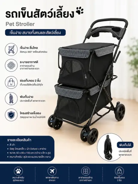 พบคำแนะนำในการเลือกกรงนกที่สมบูรณ์แบบ 8 Franc Pet Stroller PL204 - รถเข็นสัตว์เลี้ยงแบบ 2 ชั้น (310181)