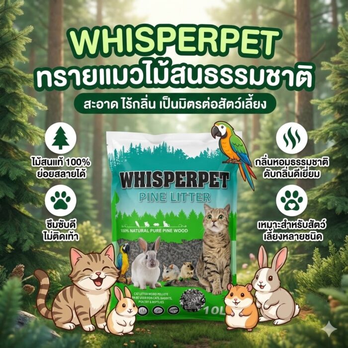 Whisperpet Pine Litter Carbon - ไม้สนอัดแท่ง สูตรคาร์บอน 10L (305063)