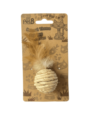 (TBD เลิกขาย) Pet8 Cat Toy + Catnip - ของเล่นสำหรับแมว ลูกบอลขนนกแบบเชือกขดพร้อมแคทนิป (318600)