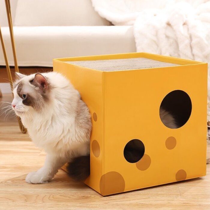 Boqi Factory Cat Scratcher Cheese House L - ที่ลับเล็บแมวรูปทรงกล่องชีส (35x35x35cm) (316031)