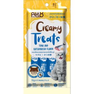 Pet8 Creamy Treats Taurine Tuna and Katsuobushi Flavor - ขนมครีมแมวเลีย ช่วยบำรุงสายตา รสทูน่าและปลาคัทสึโอะบูชิ (15g/4ซอง) (315781)