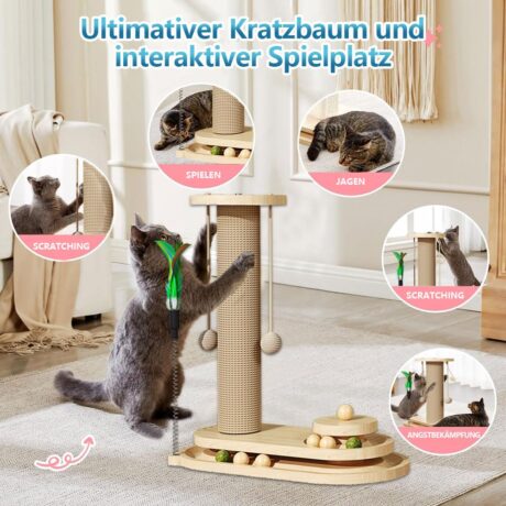 Cat Scratcher 2 IN 1 - ของเล่นแมว ฐานลับเล็บพร้อมเสาและรางบอล (38x19x41cm) (316077)