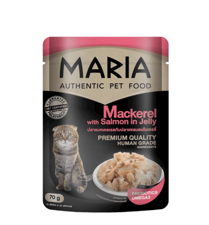 MARIA Authentic Cat Food Mackeral With Salmon In Jelly - อาหารแมวเปียก รสปลาแมคเคอเรลกับปลาแซลมอนในเจลลี่ 70g (320651)