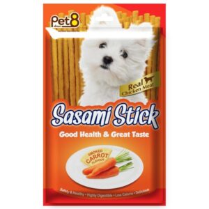 Pet8 Sasami Stick Smoked Carrot Flavour - ขนมสติ๊กแท่งสำหรับสุนัข รสแครอทรมควัน 75g (344880)