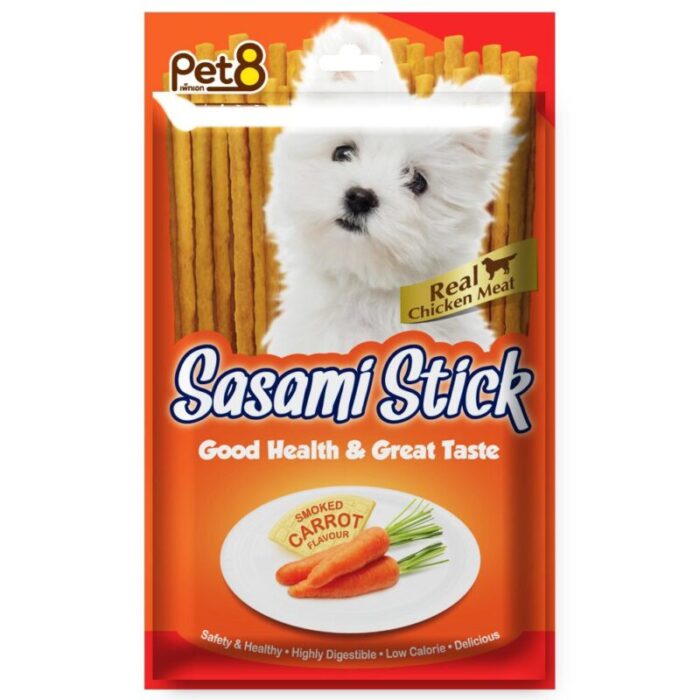 Pet8 Sasami Stick Smoked Carrot Flavour - ขนมสติ๊กแท่งสำหรับสุนัข รสแครอทรมควัน 75g (344880)