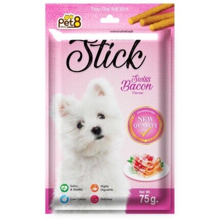 Pet8 Sasami Stick Swiss Bacon Flavour - ขนมสติ๊กแท่งสำหรับสุนัข รสสวิสเบคอน 75g (344891)