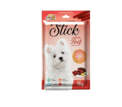 Pet8 Sasami Stick Australia Beef Flavour - ขนมสติ๊กแท่งสำหรับสุนัข รสเนื้อออสเตรเลีย 75g (344861)