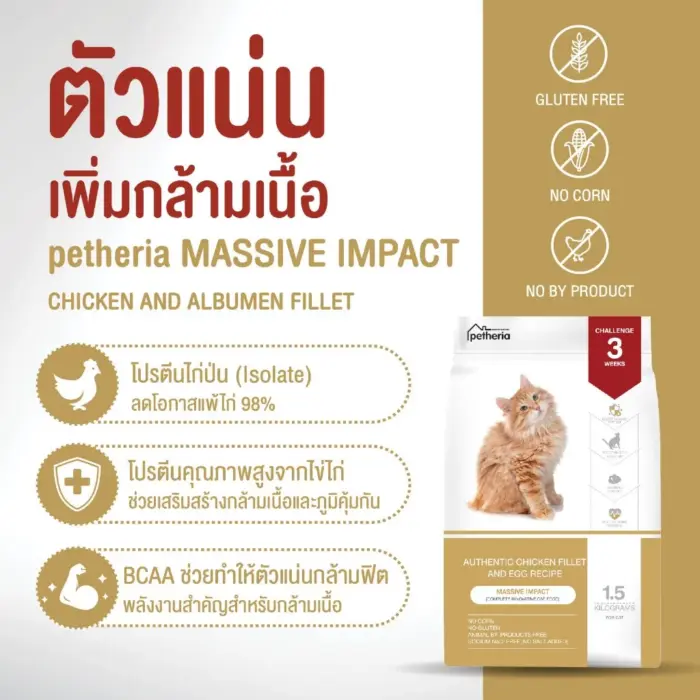 th-11134207-7rase-m1tzrqqj72lz8d Petheria Massive Impact - อาหารแมวแบบเม็ดสูตรไก่เสริมสร้างกล้ามเนื้อ 1.5kg (339016)