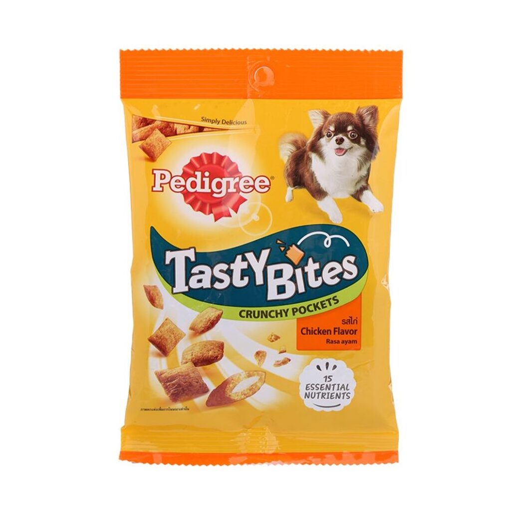 Pedigree Tasty Bites Crunchy Pockets Chicken Flavor - ขนมบิสกิตสำหรับสุนัขรสไก่ 60g (346456)
