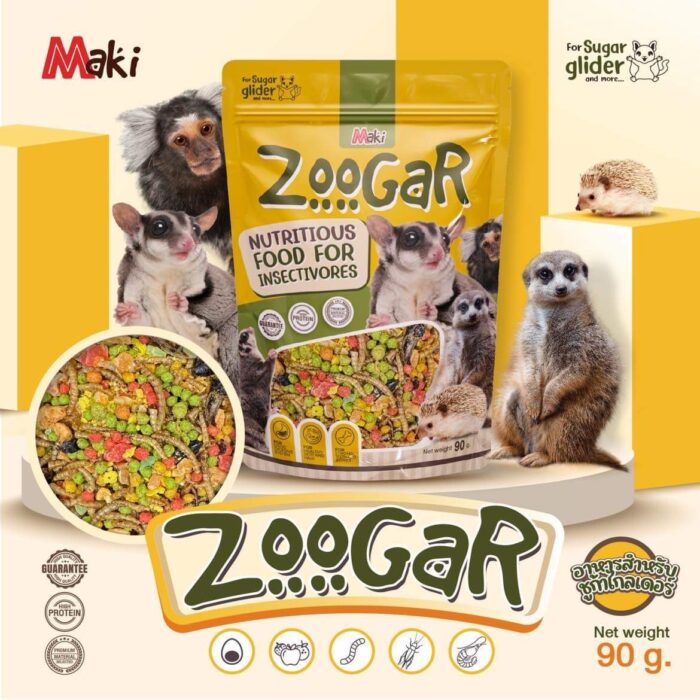 Maki Zoogar Nutritious Food For Insectivores - อาหารเม็ดสำเร็จรูปสำหรับชูก้าไกลเดอร์และสัตว์กินแมลง 90g (355515)
