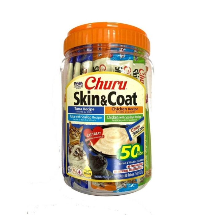 Ciao Churu Skin & Coat USA-657TB - ขนมแมวเลียสูตรดูและขนและผิวหนัง 700g (50ซอง/กระปุก)