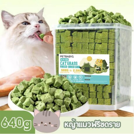 PET BABYS Cat Grass Freeze Dried Cube - ขนมฟรีซดรายหญ้าแมวอัดเต๋า 640g