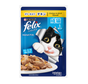 อาหารแมวเปียก 172931 Purina Felix Adult Cat Food Pouch - อาหารแมวเปียก ไก่ในเยลลี่ 85g