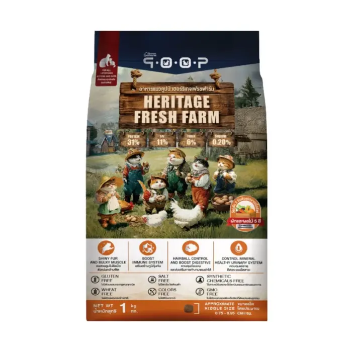 อาหารแมวคูปป์ รสไก่และไข่ 1kg QOOP Cat Food Heritage Fresh Farm
