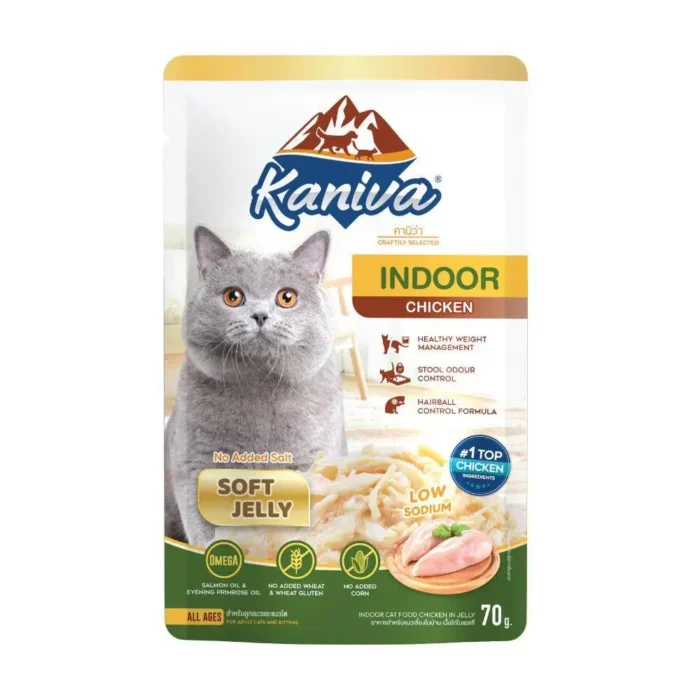 Kaniva Indoor Cat Wet Food Chicken in Jelly Pouch 70 g. - อาหารเปียกสำหรับแมวเลี้ยงในบ้าน สูตรเนื้อไก่ในเยลลี่ 70กรัม (384299)