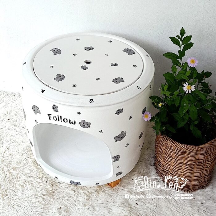 TBD Colorful Clay House - บ้านแอร์เย็นแบบถังดินเผาพร้อมขาไม้สีเพ้นท์ 14นิ้ว (384451)