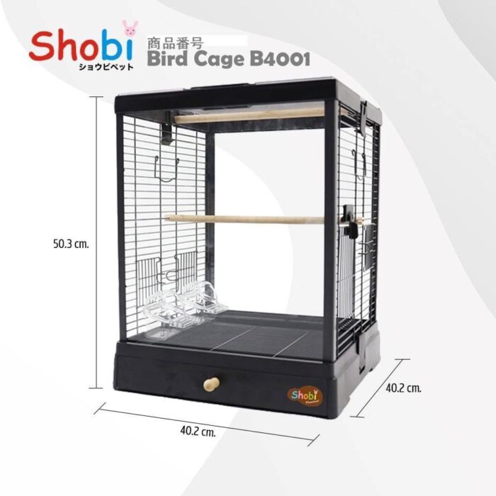 Shobi Bird Cage B4001 - กรงนกรุ่นกระจกนิรภัยหน้าหลังพร้อมอุปกรณ์ (40.2x50.3x40.2cm) (385387)