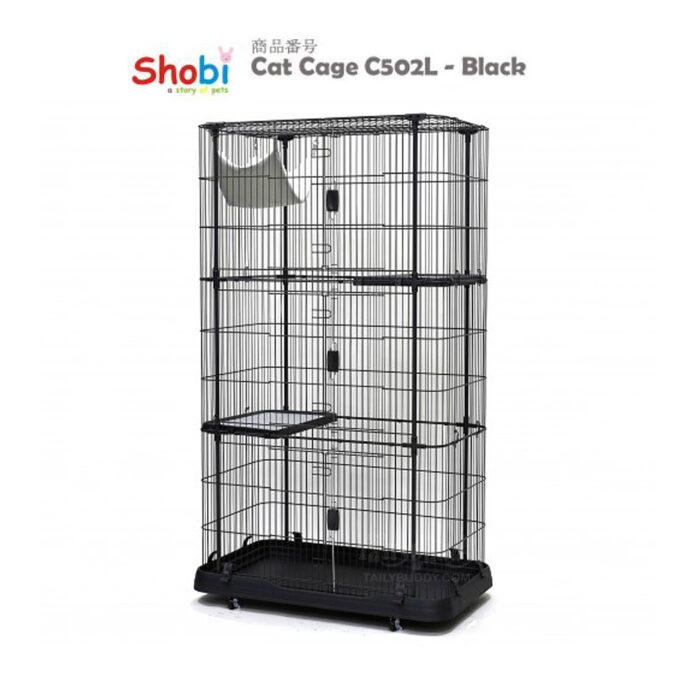 SOOS Shobi Cat Cage C502L - กรงแมว ใหญ่พิเศษ 3 ชั้นพร้อมล้อและเปลผ้านุ่มแขวนกรง (109.3x63.8x161.6) (395306)