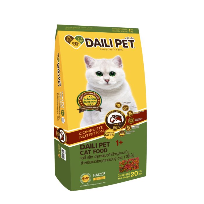 Daili Pet Cat Food 1 Year Up Seafood flavor - เดลี่ เพ็ท อาหารแมวสำเร็จรูป ชนิดเม็ด สำหรับแมวโต ทุกสายพันธุ์ อายุ 1 ปี ขึ้นไป รสซีฟู้ด 20kg (399646)