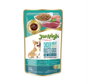 อาหารสุนัขเปียก เนื้อไก่ผสมเป็ดย่างในเยลลี่ JerHigh Pouch Roasted Chicken and Duck Meat in Jelly