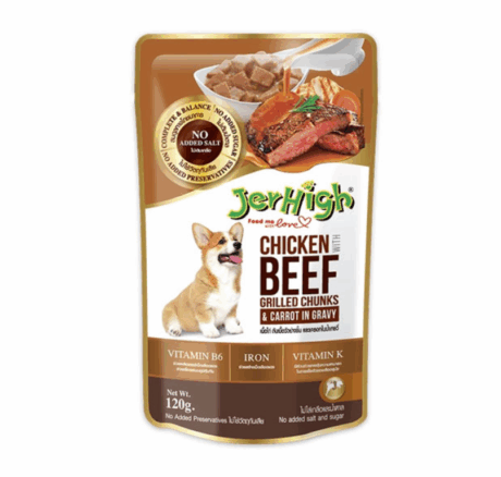 JerHigh Pouch Chicken with Beef Grilled Chunks and Carrot in Gravy