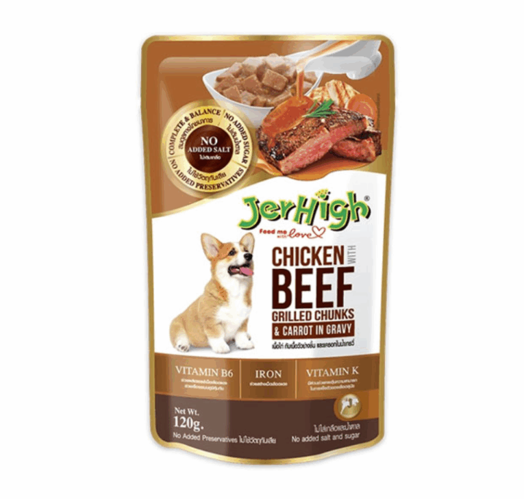 JerHigh Pouch Chicken with Beef Grilled Chunks and Carrot in Gravy