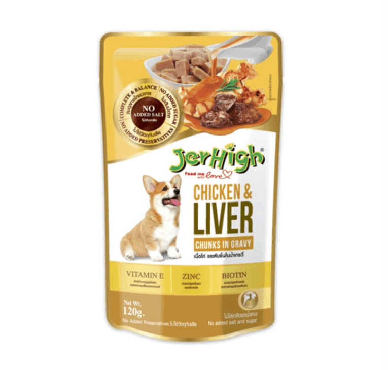 JerHigh Pouch Chicken and Liver Chunks in gravy