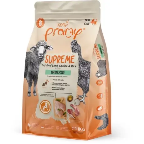 Pramy Supreme Indoor Cat Lamb Chicken & Rice Flavor - อาหารเม็ดสำหรับแมวเลี้ยงในบ้าน สูตรแกะ ไก่และข้าว 1.1kg (453476)