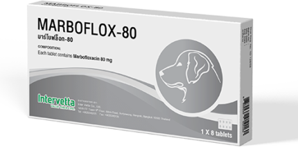 Marboflox-80 mg - ยาปฏิชีวนะ ฆ่าเชื้อชนิดเม็ดสำหรับสุนัข (1กล่อง : 8เม็ด) (402811)