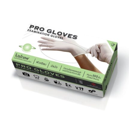 Pro Gloves - ถุงมือยางสำหรับการตรวจโรคแบบมีแป้ง (1กล่อง : 100 ชิ้น) (410570)
