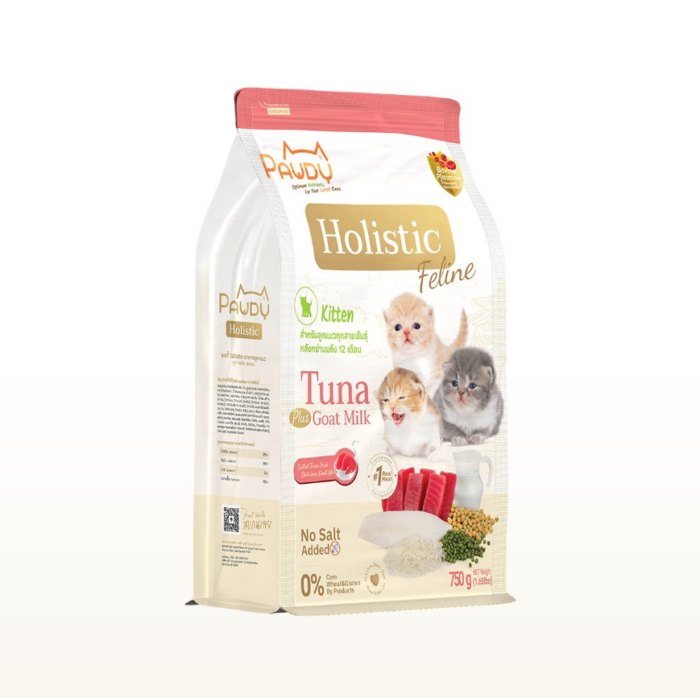 อาหารลูกแมว 406227 Pawdy Holistic Kitten Tuna Fish Meal & Goat Milk - อาหารลูกแมว ทูน่า พลัส นมแพะ 750g